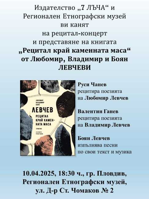 Представяне на книгата „Рецитал край каменната маса“ на Левчеви в Пловдив