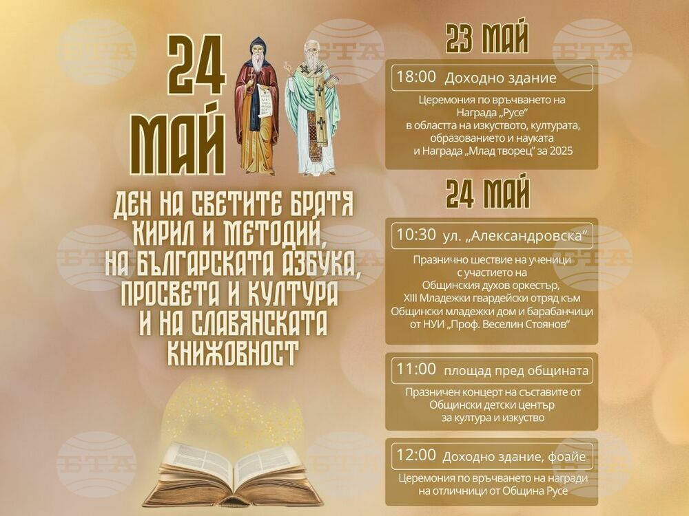 Празнична церемония, шествие на ученици и награждаване на отличниците по повод 24 май в Русе
