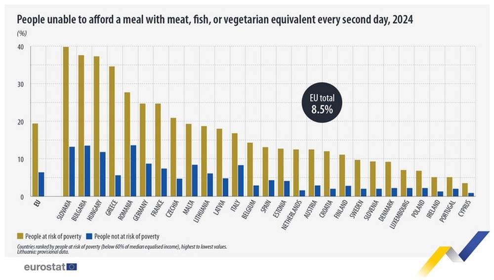 Bulgaria Records Second Highest Share of People at Risk of Poverty and Unable to Afford Proper Meal in EU