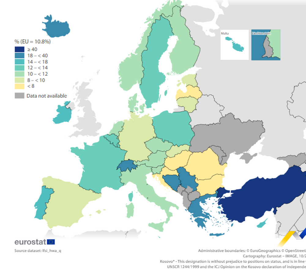 Bulgaria Has EU's Lowest Share of People Working over 45 Hours per Week - Eurostat Data