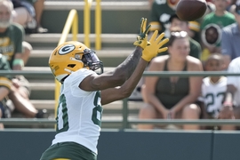 Green Bay Packers' Josh Myers rides a bike to NFL football training camp  Thursday, July 27, 2023, in Green Bay, Wis. (AP Photo/Morry Gash Stock  Photo - Alamy