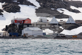 The Bulgarian naval research vessel Sv. Sv. Kiril i Metodii (RSV 421) crew and the logistics team at the Bulgarian Antarctic base clean the shore