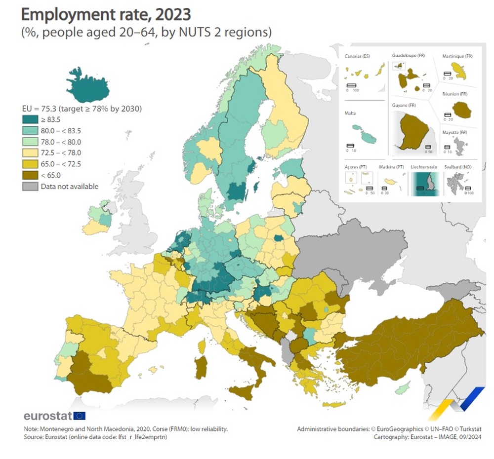 Eurostat: Record High Employment Rate, Regional Disparities in EU Last Year